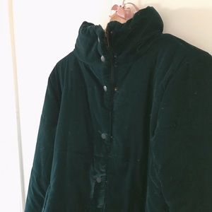 Green velvet puffer coat